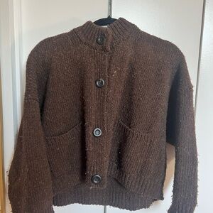 Cozy Brown Knit Cardigan with Pockets